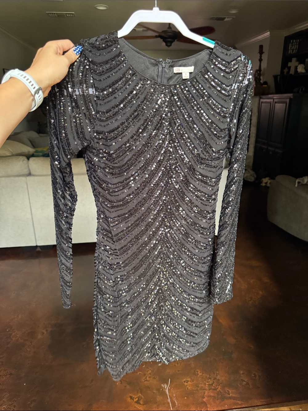 GB girls Black Sequin Long-Sleeve Party Dress